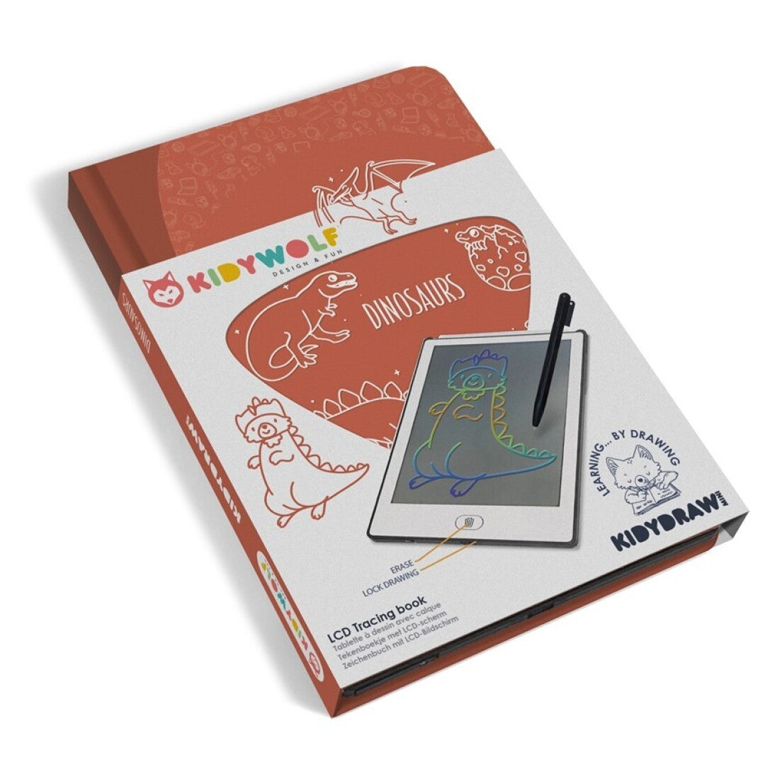 Pizarra Kidydraw mini Dinos - Kidywolf: ¡Dibuja, calca y viaja a la era jurásica!