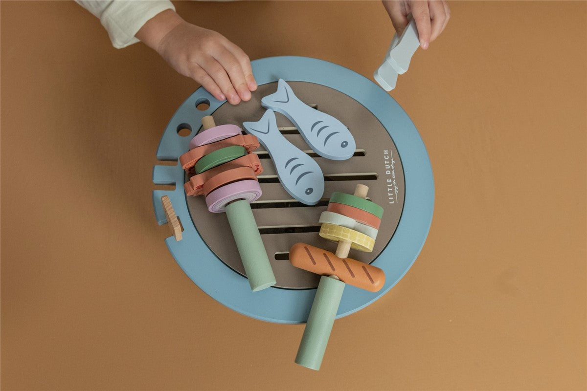 🍔 Set de barbacoa de madera Little Dutch – Juguete de cocina 🍢🔥